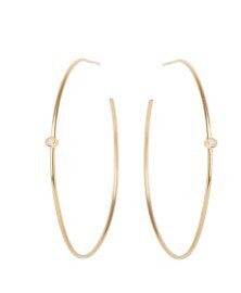Earrings- 14k medium thin hoop w. 2mm round bezel set diamond (.06 ctw)..1 Y OS