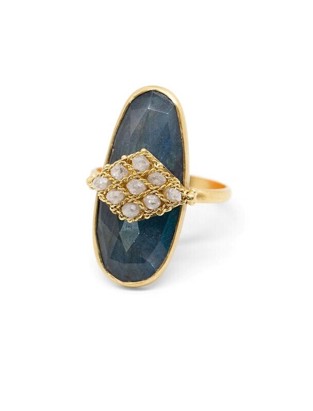 Ring- Labradorite and Silver Diamond Ring