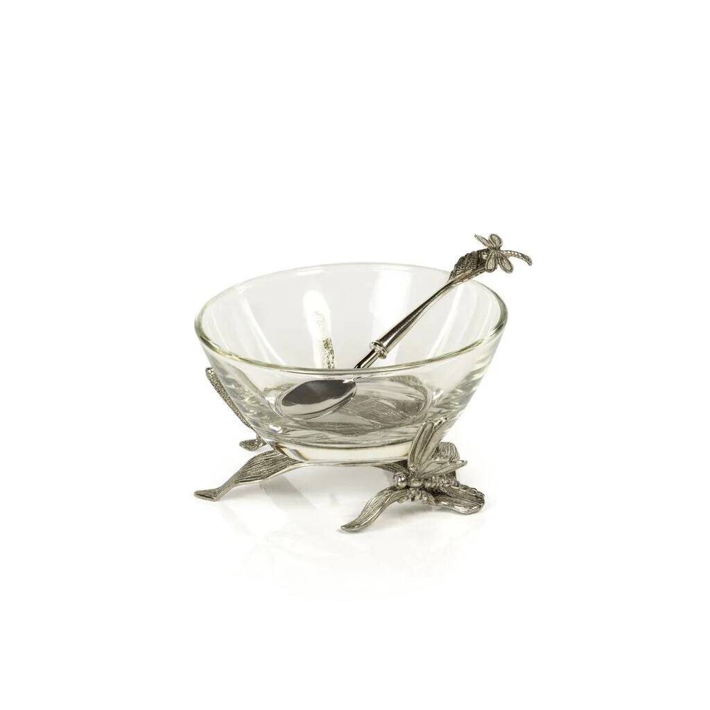 Dragonfly Pewter &amp; Glass Bowl..