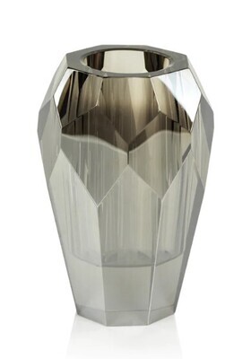 Veniza Cut Crystal Vase-Smoke