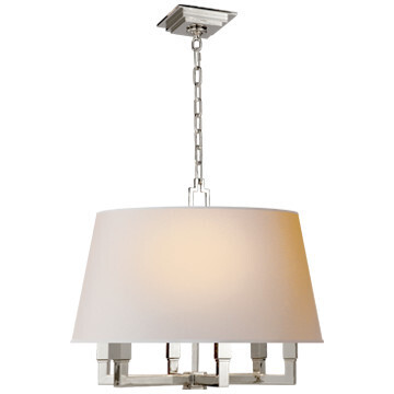 SL 5820PN-NP Square Tube Hanging Shade in Polished Nickel with Natural Paper Shade