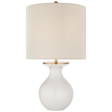 KS 3616NWT-L Albie Small Desk Lamp in New White with Cream Linen Shade