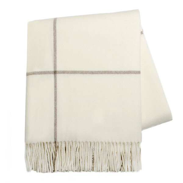 Windowpane Chashmere Throw- Ecru &amp; Taupe