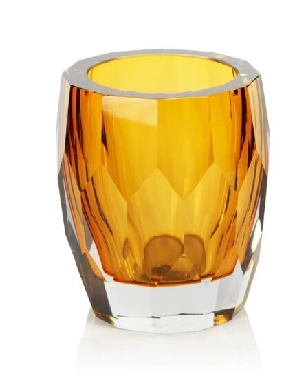 Polished Cut Glass Vase/Hurricane-Amber ..