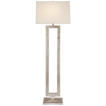 SK 1008BSL-L Modern Open Floor Lamp in Burnished Silver Leaf with Linen Shade