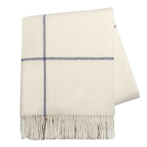 Windowpane Chashmere Throw- Ecru &amp; Navy