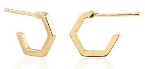 Earring- Hexagon Huggie Hoop, 14K GV