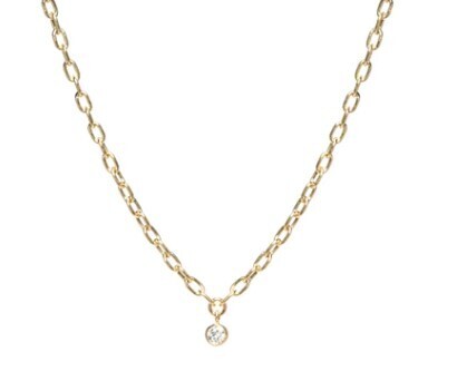 Necklace- 14k sm sq oval link chain w. 3mm dia .10ctw
