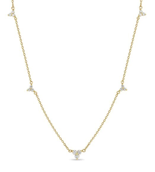 Necklace- 14k w. 5 graduated diamond trio stations