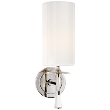 ARN 2018PN/CG-WG Drunmore Single Sconce in Polished Nickel and Crystal with White Glass Shade