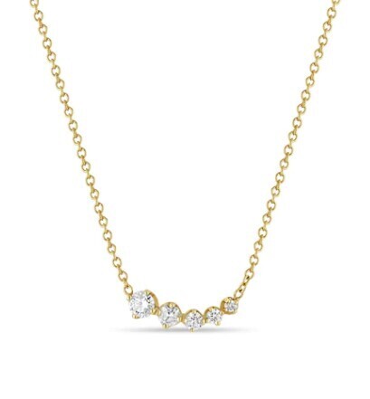 Necklace- 14k gold Graduated Prong Diamond curve necklace
