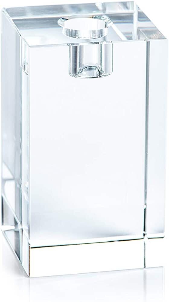 Square Crystal Glass Taper Holder- 4.75&quot;