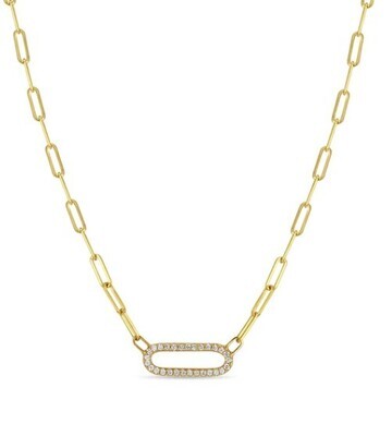 Necklace- 14k paperclip, large link pavé diamonds
