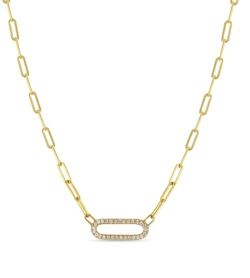 Necklace- 14k paperclip, large link pavÃ© diamonds