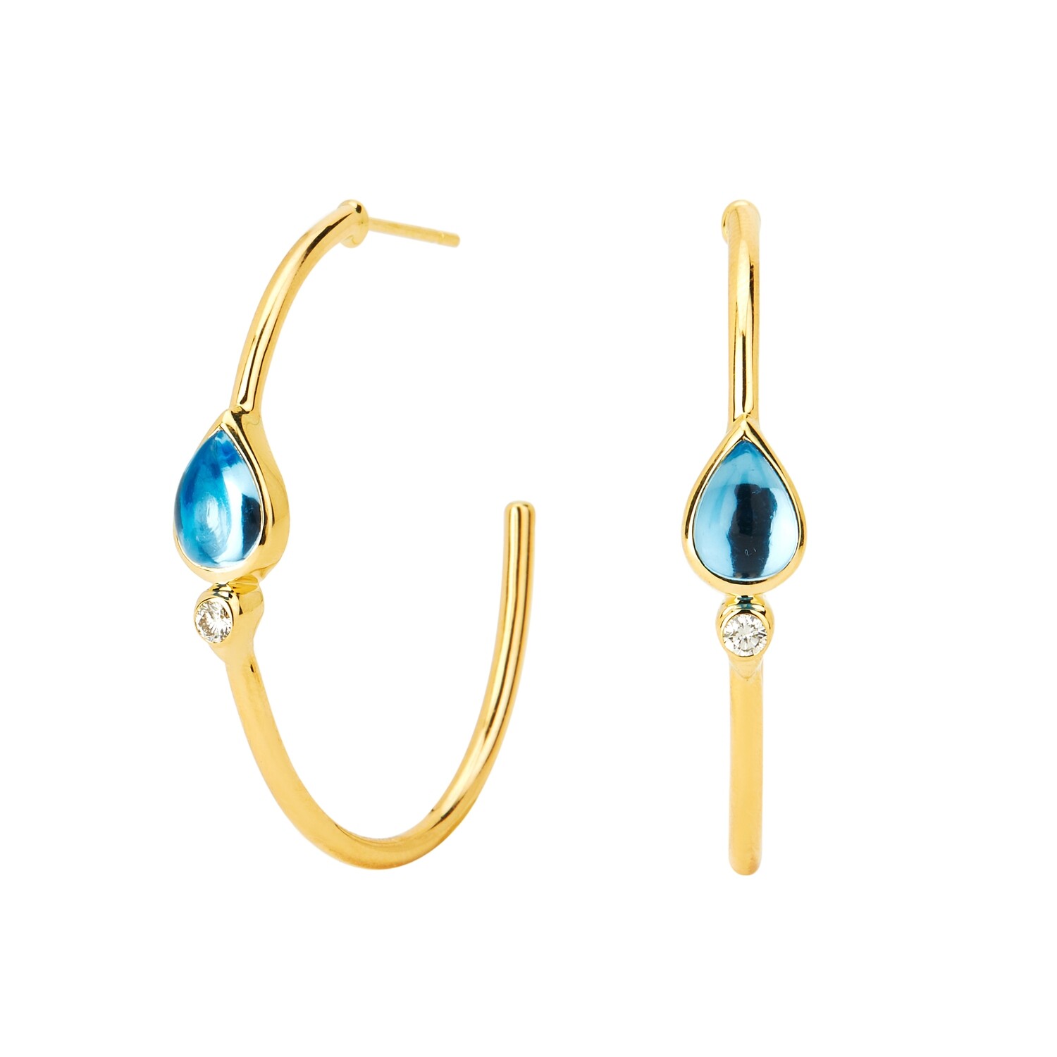 18k Mogul Hoop Earring w. Blue Topaz 3ct &amp; diamonds .15ct