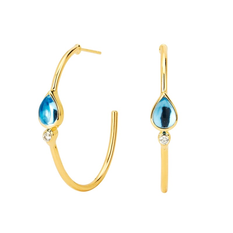 18k Mogul Hoop Earring w. Blue Topaz 3ct &amp; diamonds .15ct