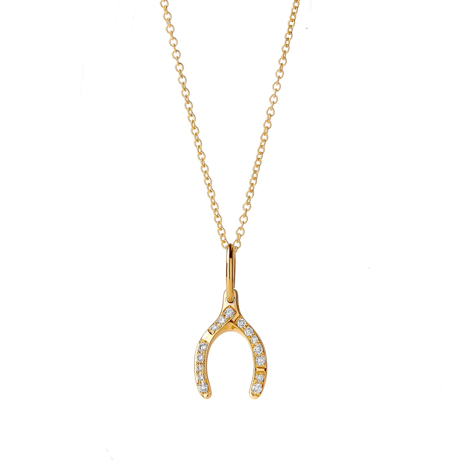 18k wishbone pendant w. diamonds 0.1 ct