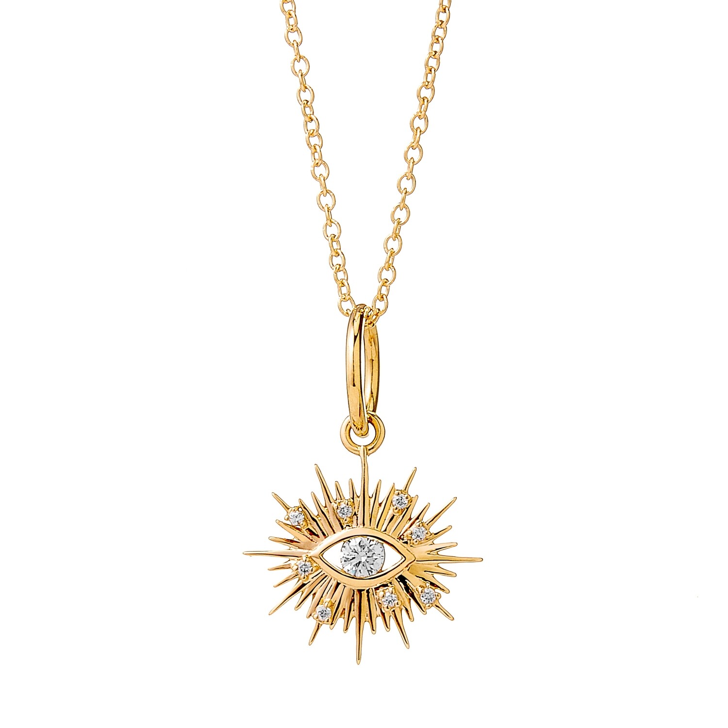 18k Chakra evil eye charm pendant w diamonds