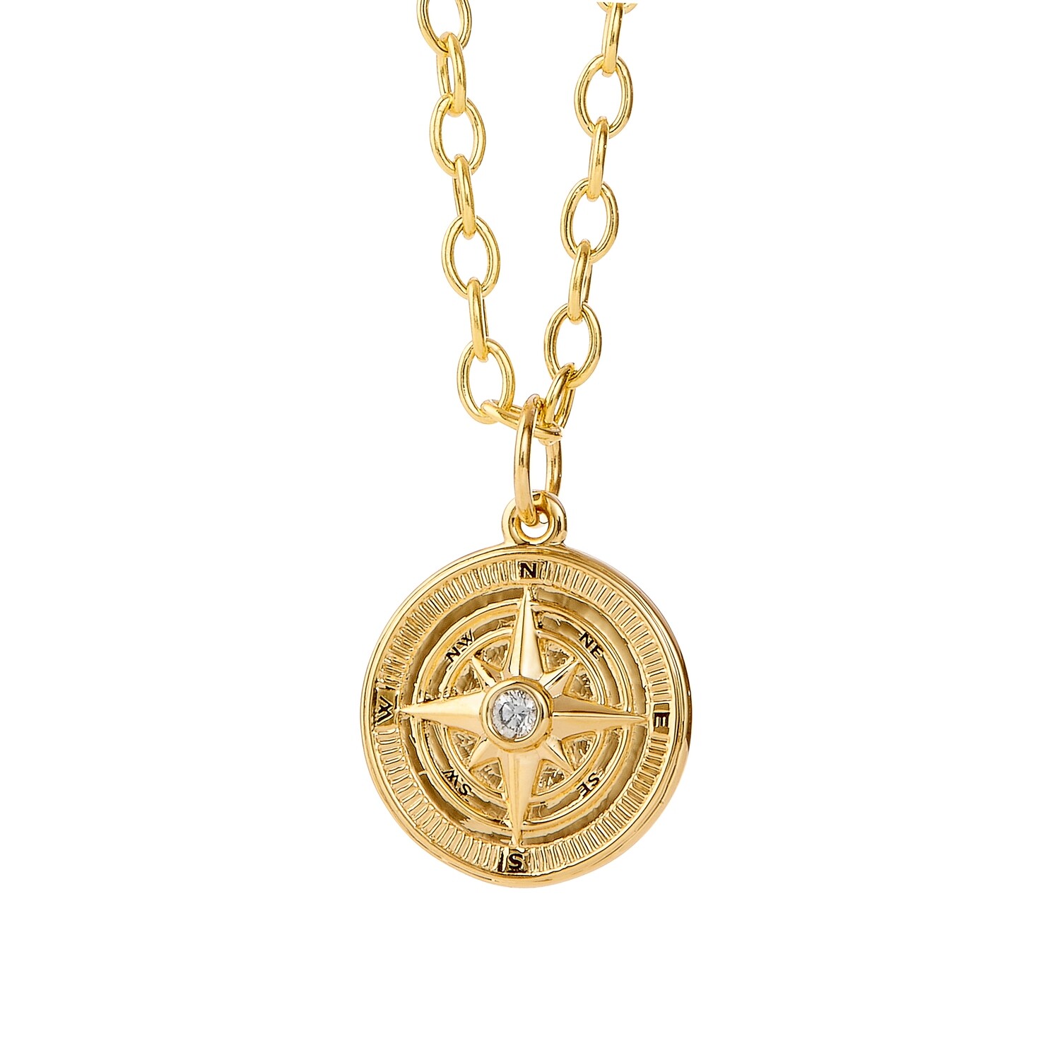 18k Cosmic maritime compass pendant w. diamond .03ct