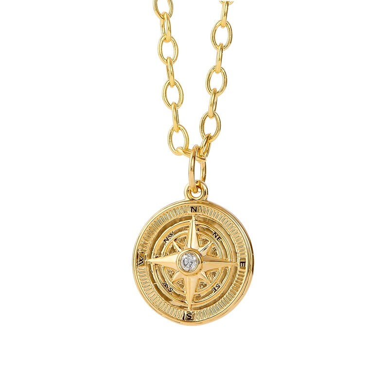 18k Cosmic maritime compass pendant w. diamond .03ct