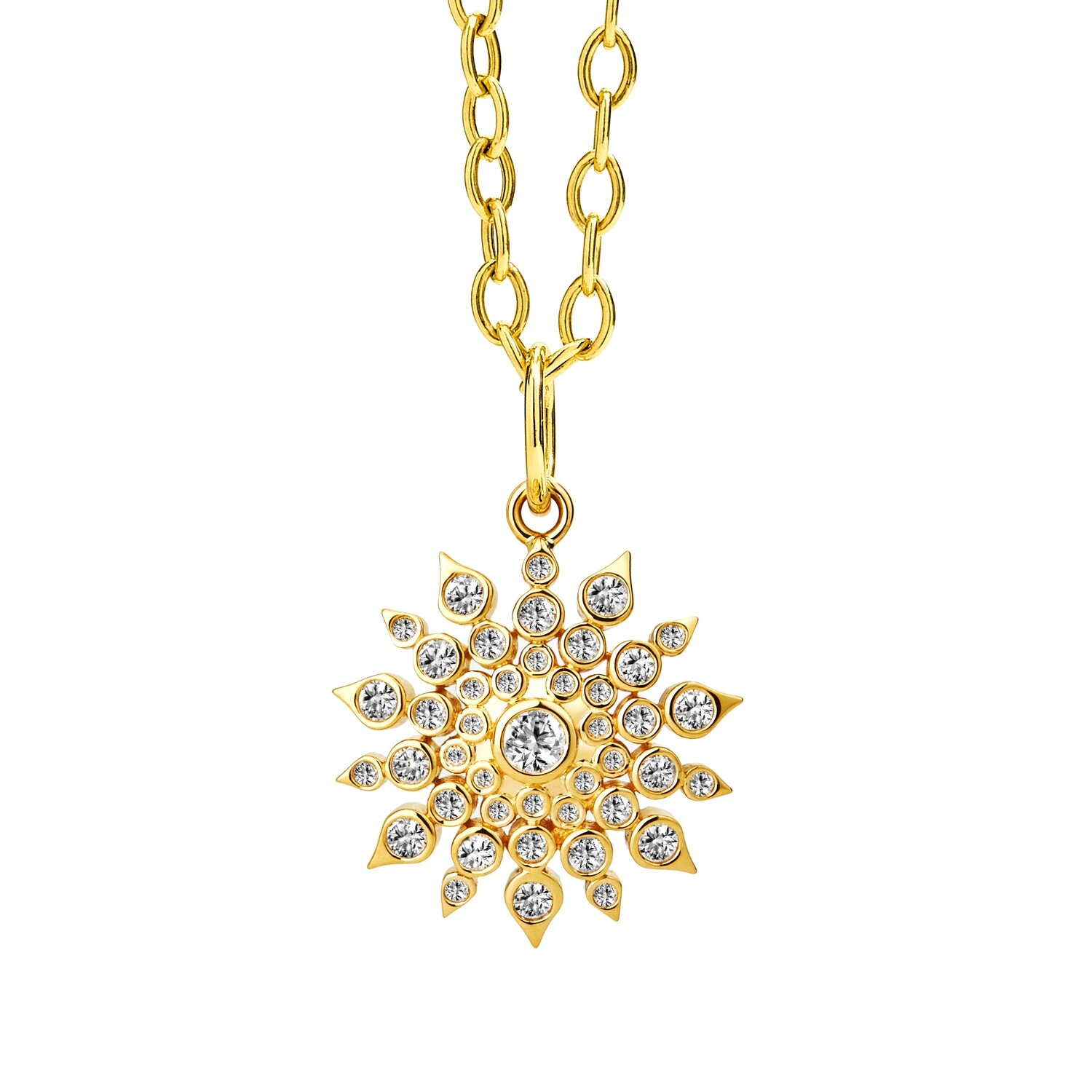 18k Cosmic starburst pendant w. diamonds 0.60ct