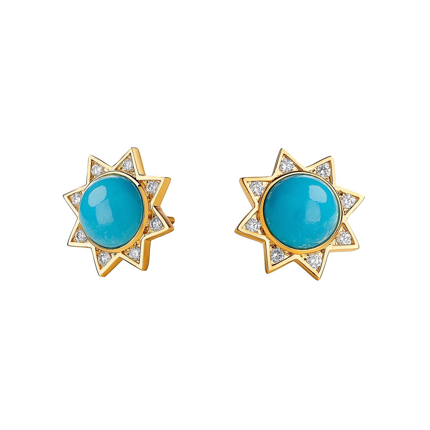 18k Cosmic star stud earrings w. turquoise 4cts &amp; diamonds .2ct