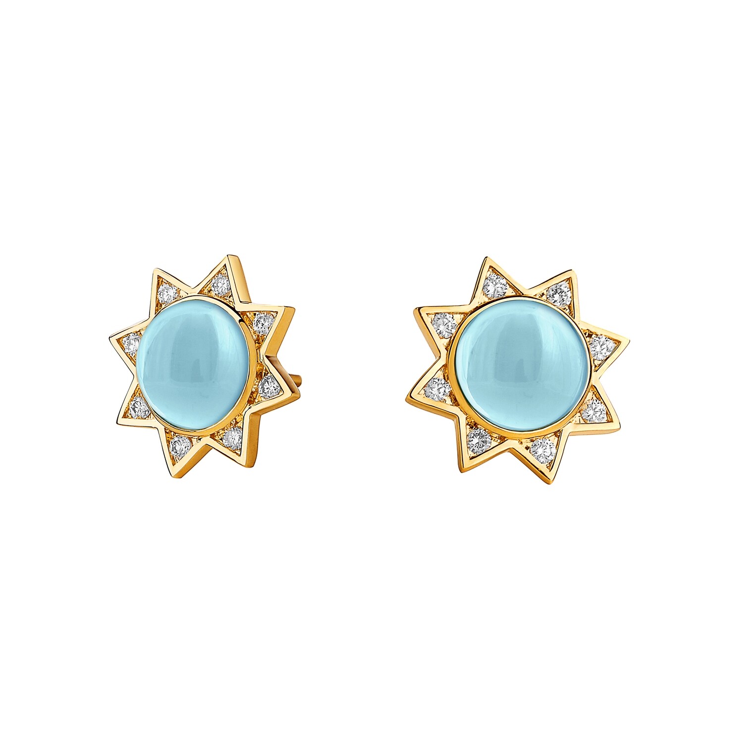 18k Cosmic star stud earrings w blue topaz 6 cts &amp; diamonds