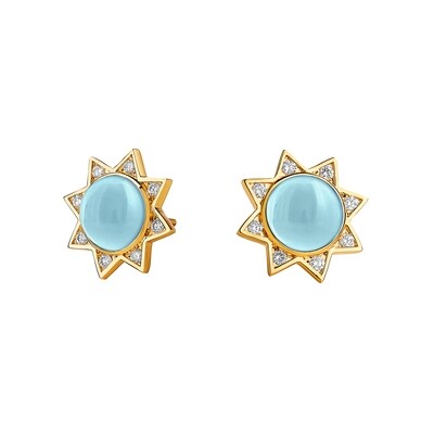 18k Cosmic star stud earrings w blue topaz 6 cts & diamonds