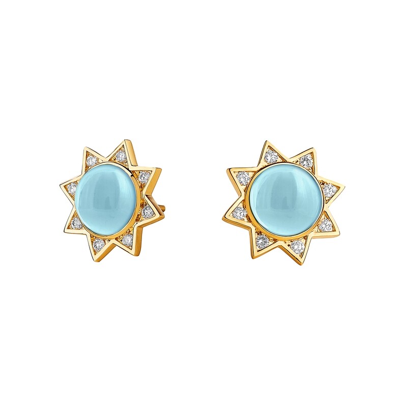 18k Cosmic star stud earrings w blue topaz 6 cts &amp; diamonds