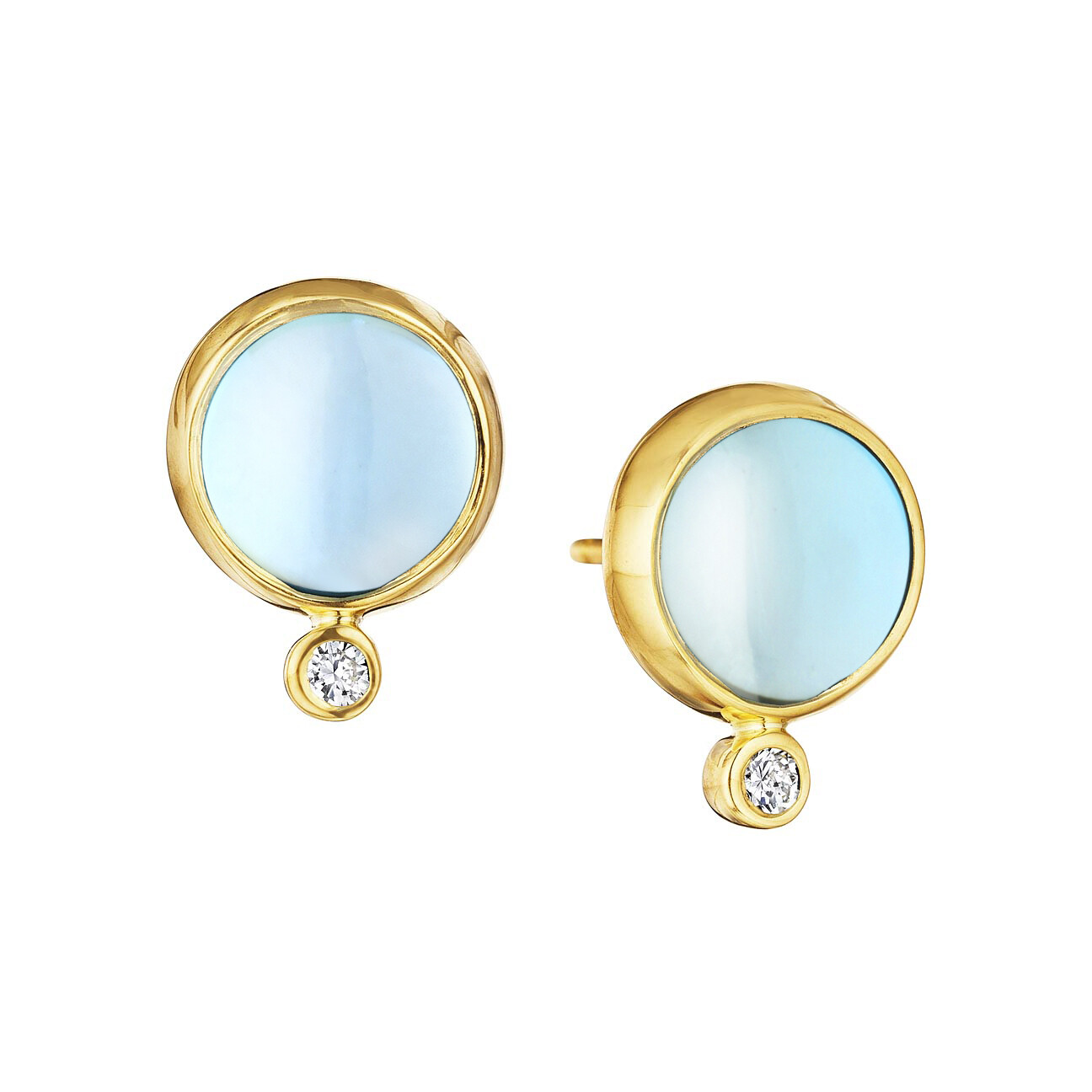 18k blue topaz 4 cts & diamond stud earrings