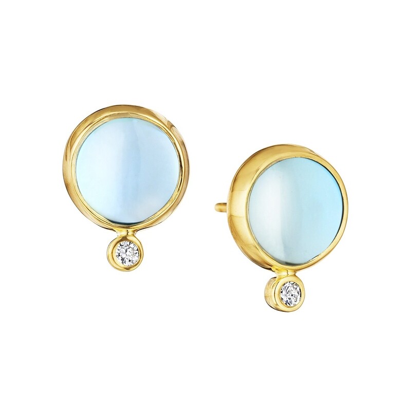 18k blue topaz 4 cts &amp; diamond stud earrings