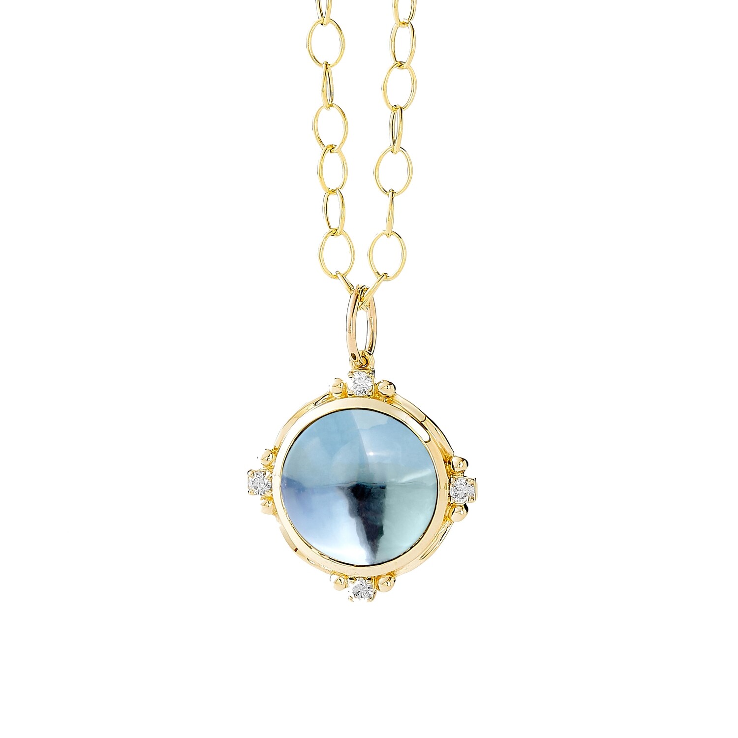 18k blue topaz  23cts Mogul pendant w.  diamonds .25ct