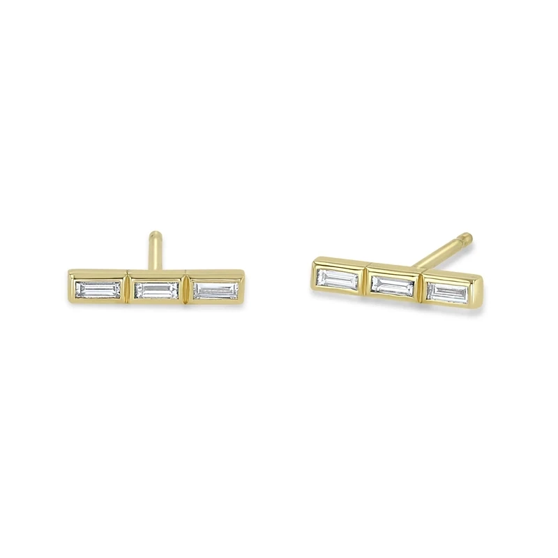 Earrings- Channel Set Baguette Dia Bar Stud