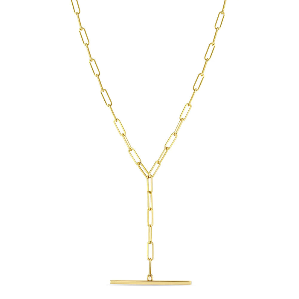Necklace- 14kg small paperclip chain, faux toggle lariat drop