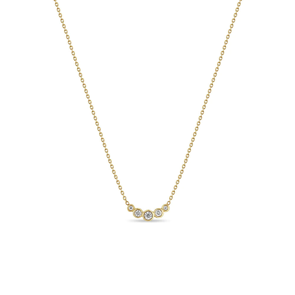 Necklace- 14k 5 graduated curved diamond bezel..necklace (.13 ctw)
