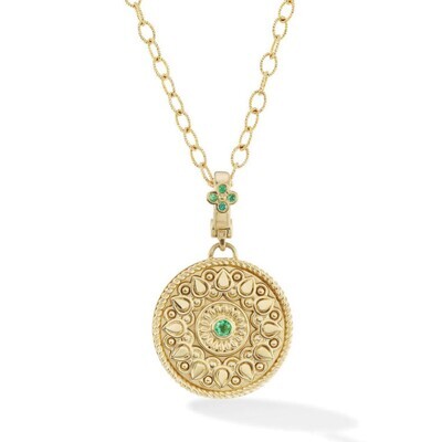 Mandala Pendant Necklace- emerald, 18k