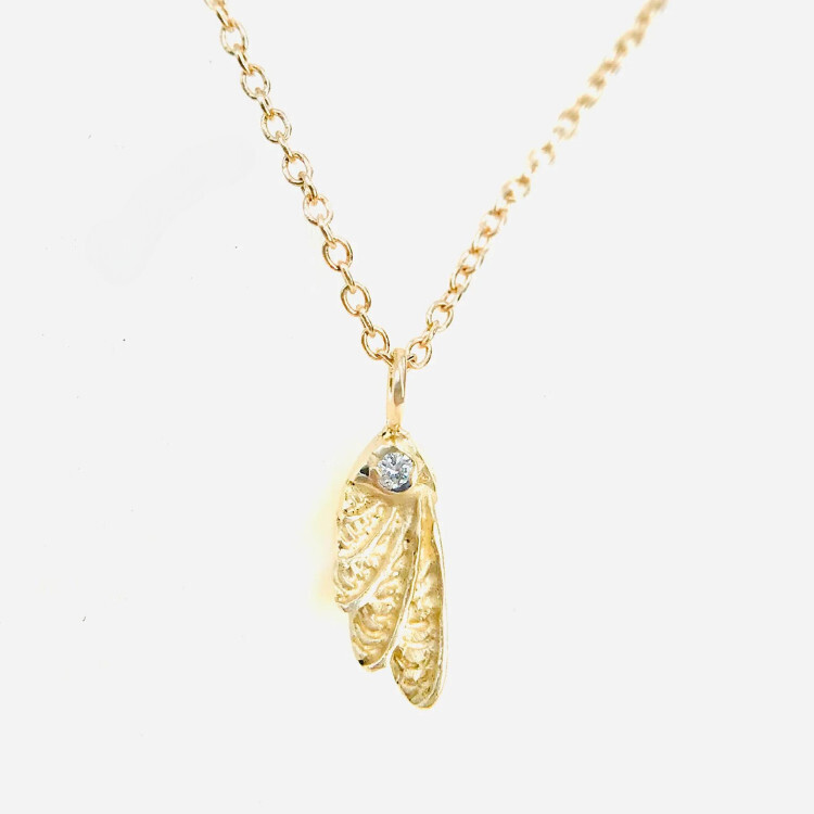Necklace- 14ky gold Angel Wing Small w. Diamonds
