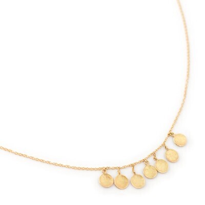 Necklace- 18k Gold Disc Necklace with 7 mini discs 16-18" chain