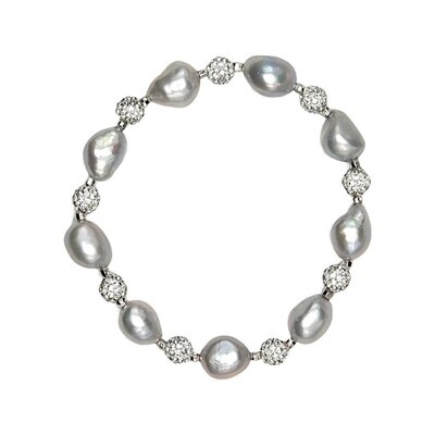 Petite Pearl & Crystal Bracelet (Gray)