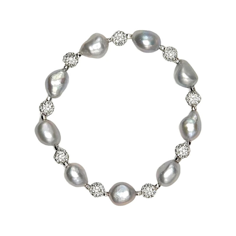 Petite Pearl &amp; Crystal Bracelet (Gray)