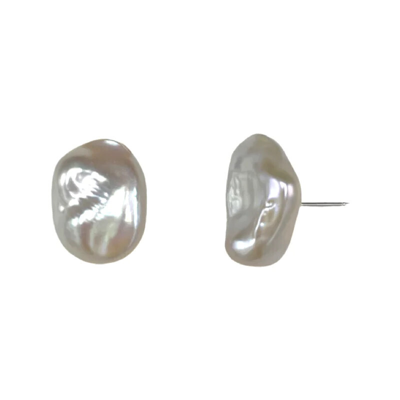 Stone Pearl Post Earring ( White)