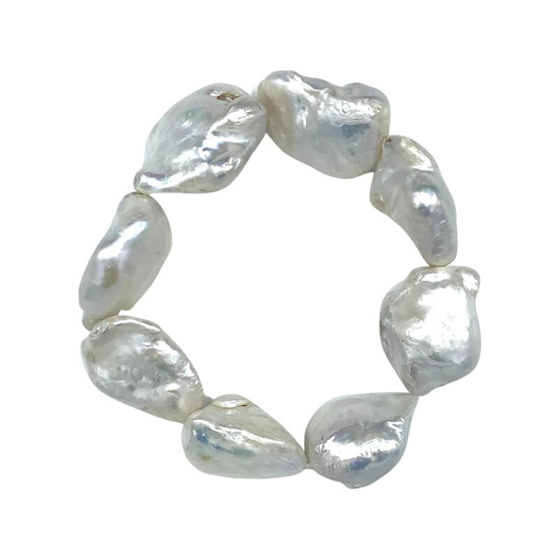 Stone Pearl Bracelet On Elastic (White)
