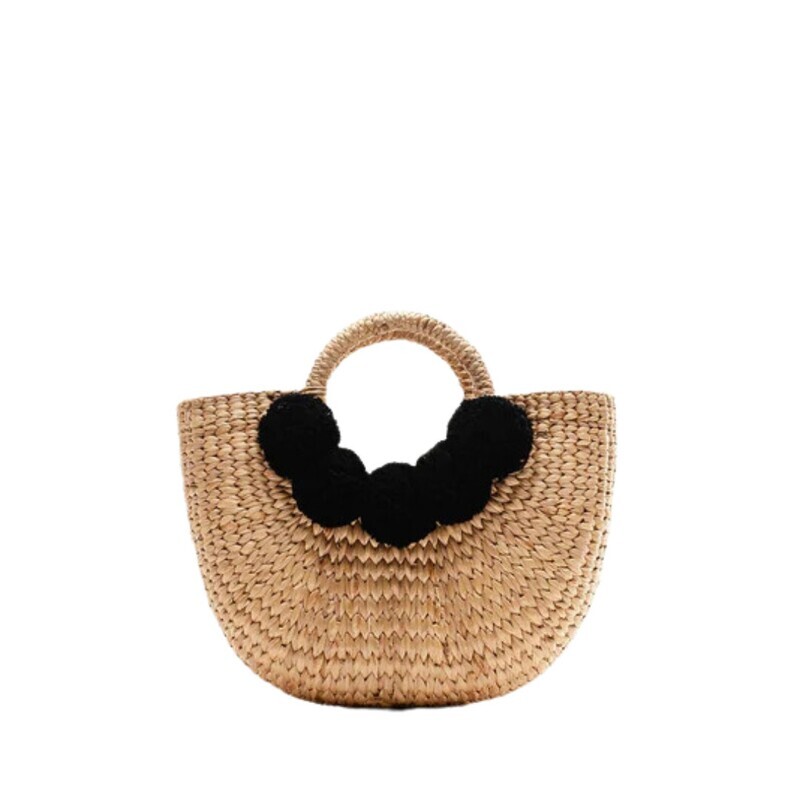 Camryn Tote w. Blk Pompoms- Small