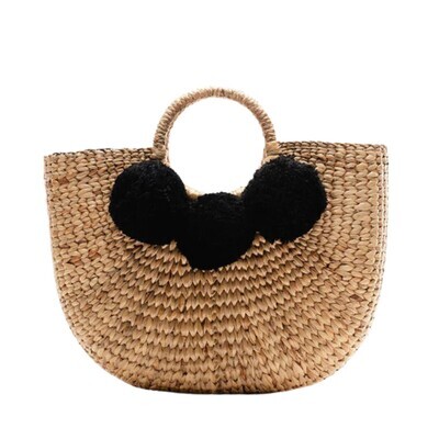 Camryn Tote w. Blk Pom Poms- LG