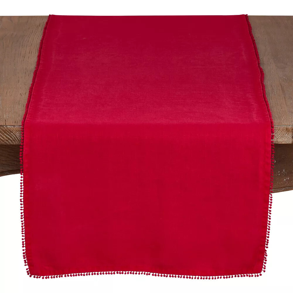 Pom Pom Design Runner 16&quot;x72&quot; Oblong RED