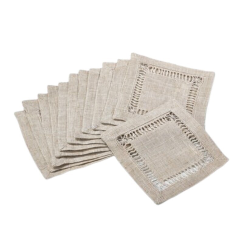 Hemstitch Cocktail Napkin, Natural, S/4