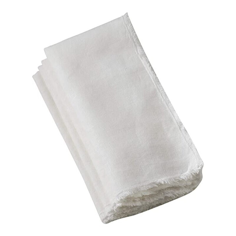 Fringed Design Stone Washed Napkin S/4, IVORY