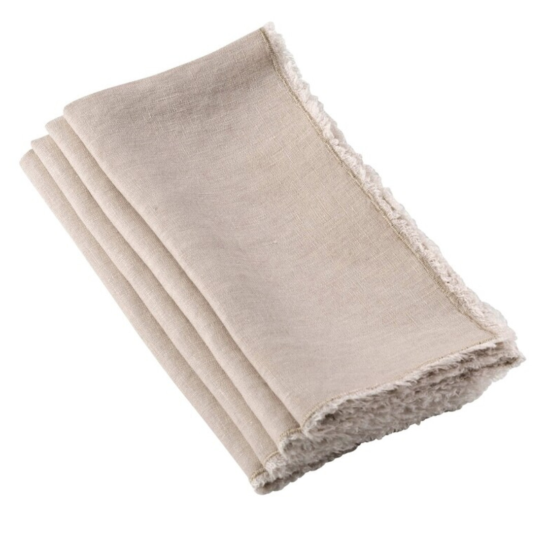 Fringed Stone Washed Linen Napkin S/4 - Natural