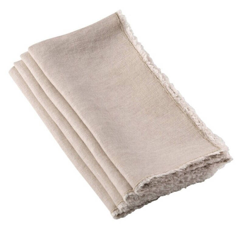 Fringed Stone Washed Linen Napkin S/4 - Natural