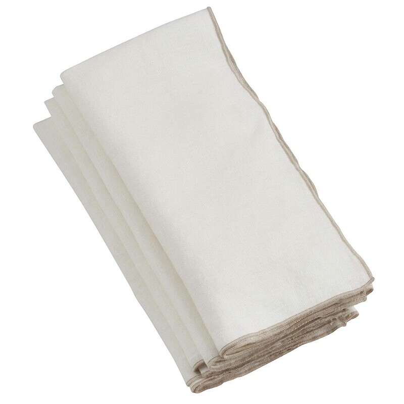 Stonewashed Stitch Border Napkin S/4, IVORY